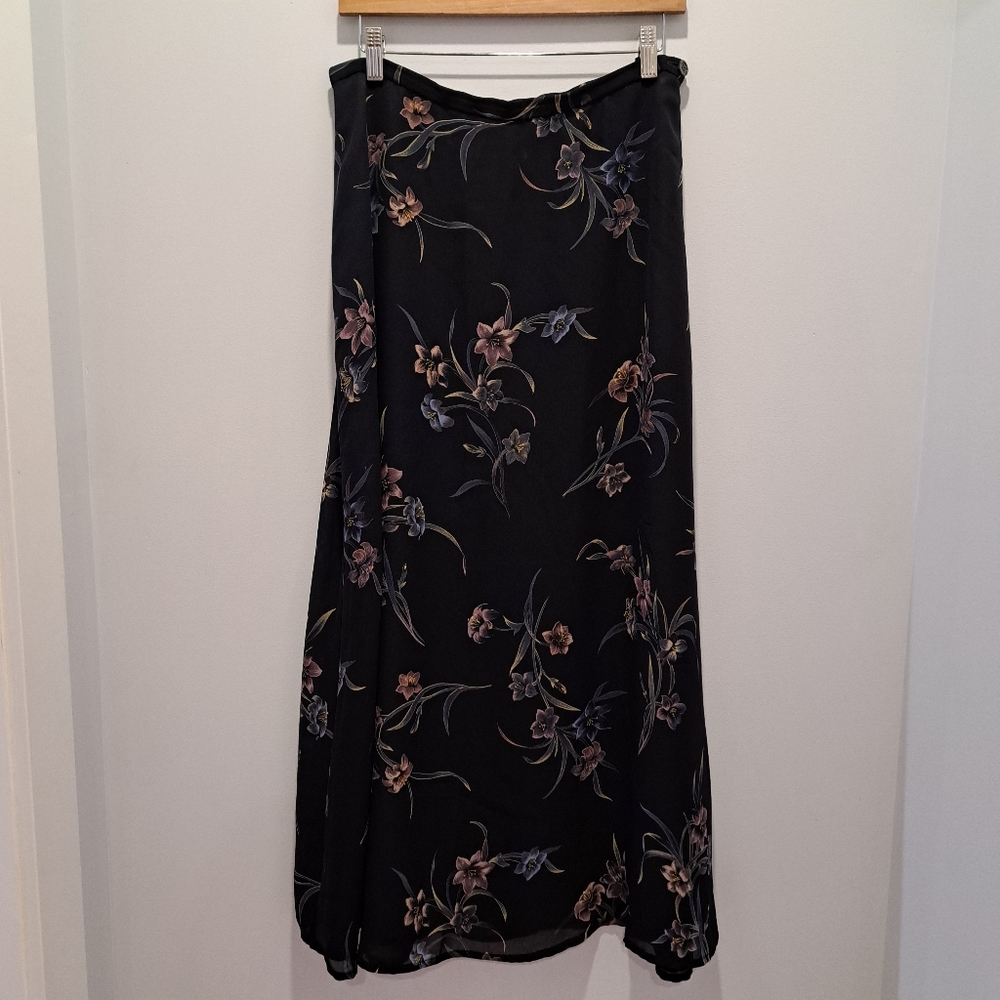 Vintage Dark Floral 90s Y2K Grunge Romantic Whimsigoth Maxi Skirt Womens 12